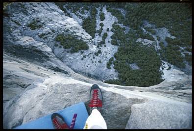 Looking over Peanut Ledge &#40;belay 13&#41; with BIG exposure to the deck.