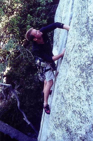 Chris Greevers just above the low crux.