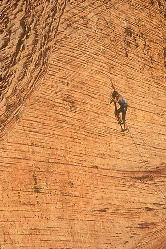 Dan McQuade, face climbing in the Calico Hills