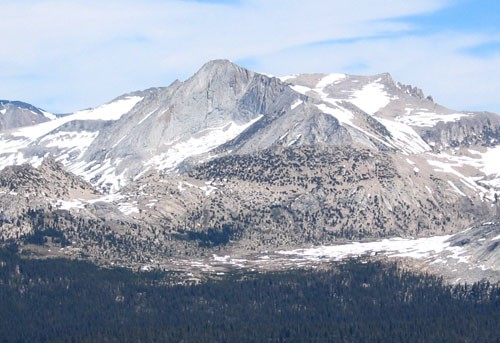 The Southwest Face of Mt. Conness as seen from Cathedral Peak in early...
