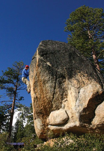 Kevin Swift at on a V3 face at South Bliss. 
