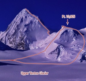 Mount Russell - North Ridge III, 65-degree snow and ice - Alaska, USA. Click to Enlarge