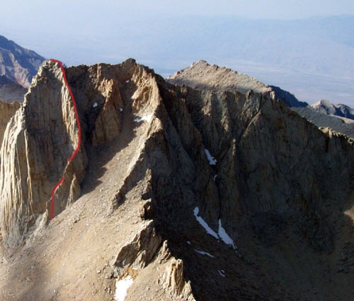 The route as seen from the summit of Whitney.
