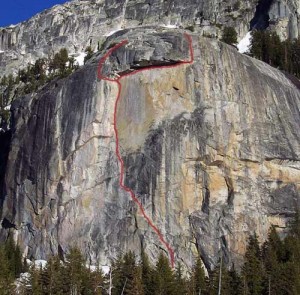 Drug Dome, Base - Ice 5.12d - Tuolumne Meadows, California USA. Click to Enlarge