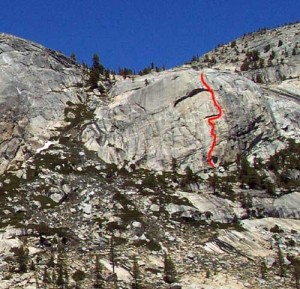 Harlequin Dome - The Sting 5.10b R - Tuolumne Meadows, California USA. Click to Enlarge