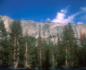Medlicott Dome, Right - Peace (P1) 5.10b R - Tuolumne Meadows, California USA. Click to Enlarge