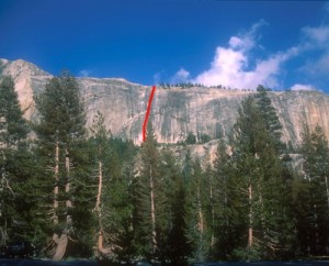 Medlicott Dome, Left - Piss Easy 5.8 R - Tuolumne Meadows, California USA. Click to Enlarge
