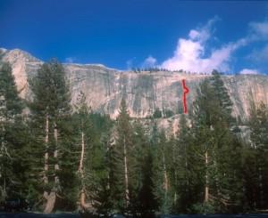 Medlicott Dome, Right - The Coming 5.10a R - Tuolumne Meadows, California USA. Click to Enlarge
