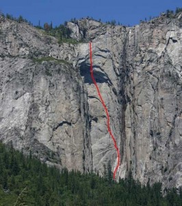 Ribbon Fall Wall - Reason Beyond Insanity A3+ 5.7 - Yosemite Valley, California USA. Click to Enlarge