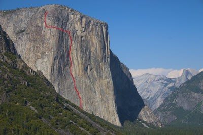 The route line for Horse Chute, El Capitan, A3 5.7