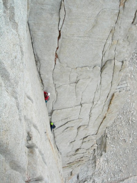 Climbers around pitch 4 Mithral Dihedral Mt. Russell