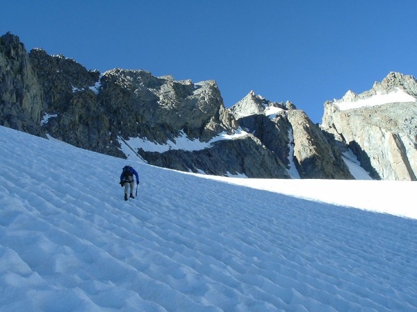 The approach to the V Notch Couloir.