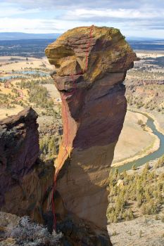 Monkey Face - Pioneer Route II 5.7 C1 - Smith Rocks, Oregon, USA. Click to Enlarge