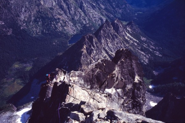 Mark Westman on the knife-edge ridge portion of the North Ridge.