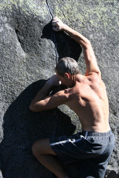 Russ Bobzien bouldering at Alpine Club.