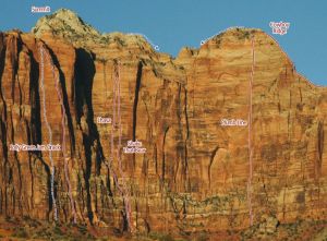 Mt. Kinesava - Plumb Line V 5.12 R - Zion National Park, Utah, USA. Click to Enlarge