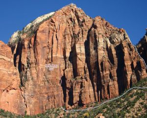 Angelino Wall - Hello Mary Lou 5.11 C1 - Zion National Park, Utah, USA. Click to Enlarge