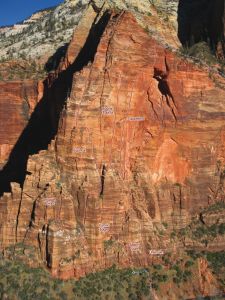 Leaning Wall - Dropping Bombs II 5.10 - Zion National Park, Utah, USA. Click to Enlarge