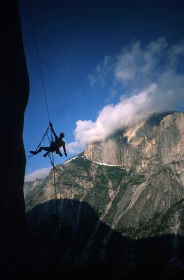 Dangling in space with Half Dome behind.