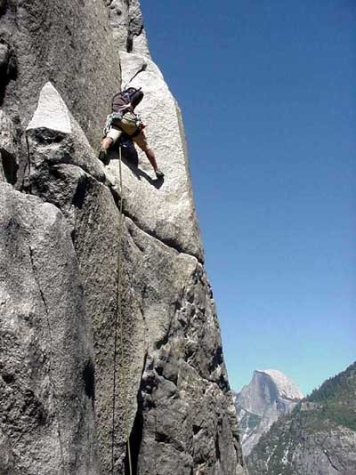 Marshall Minobe leading Pitch 7 of El Capitan's East Buttress with Hal...