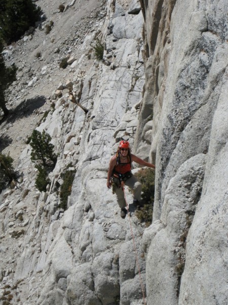 Laura on belay, above crux chimney