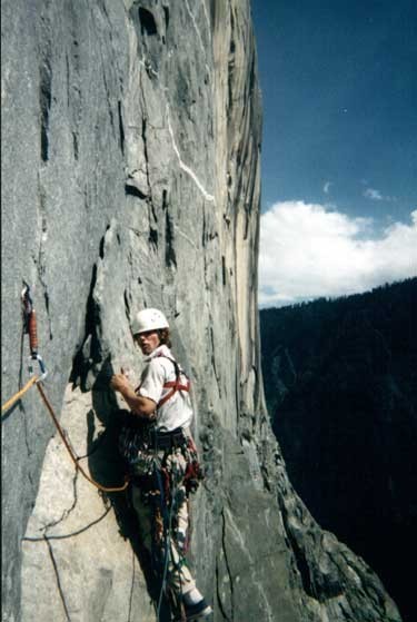 Aaron Martin halfway up the route.