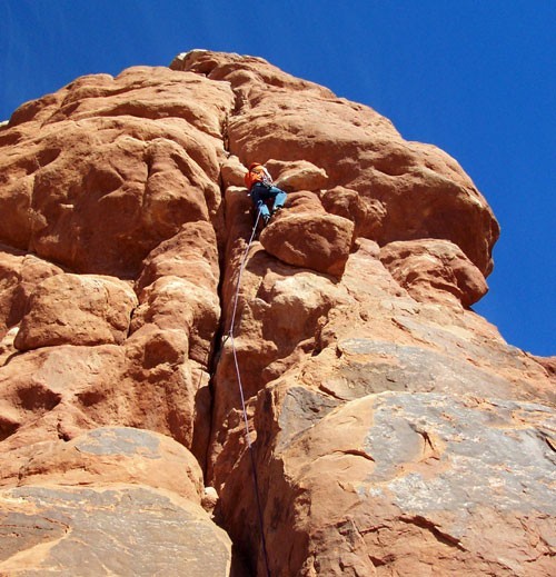 Chris McNamara prepares for the first 5.8 crux.