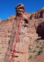 Fisher Towers, Lizard Rock - Entry Fee 5.8 R - Desert Towers, Utah, USA. Click for details.
