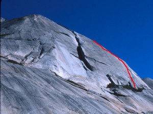 Stately Pleasure Dome - South Crack 5.8R - Tuolumne Meadows, California USA. Click to Enlarge