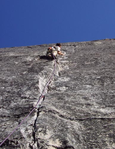 Chris McNamara nears the first pitch crux of End of The Line.