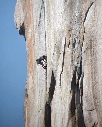 A climber leading pitch 30 of the Salathé Wall which ascends most of t...