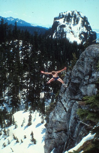 Glenn "Dr. Death" Nelson jumping 50 feet into a snow bank in the Casca...