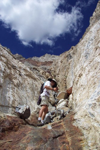 Chris M&lt;Namara caught on film topoing the Northeast Gully of Laurel...