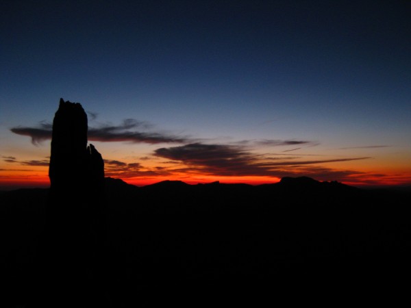 E. Pinnacle at sunset from the summit of Cathedral Peak.