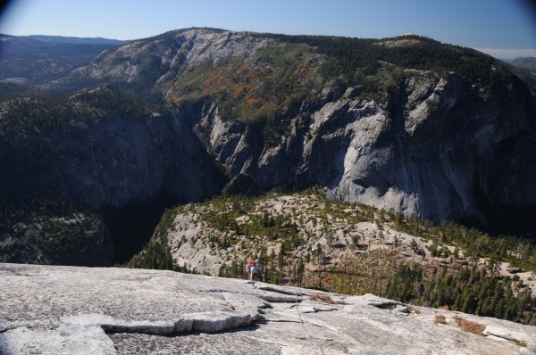 Pitch 8: rounding the top, and hitting the end of roped climbing