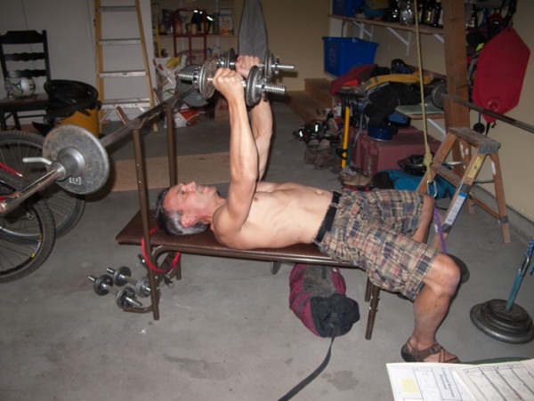 Lifting weights in the garage