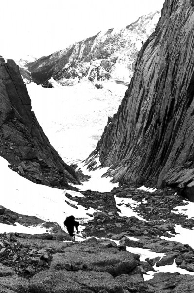 Descending the Mountaineer's Gully.