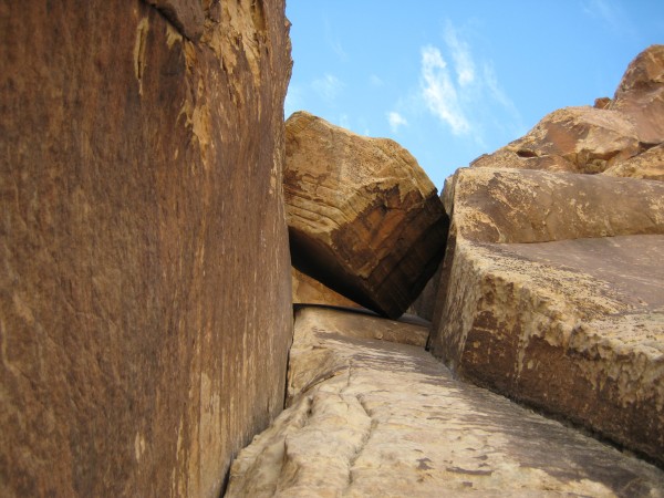 Looking up at the chockstone on ~P5...one of the coolest features I've...