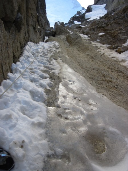 A peek back down the gully past the chockstone and narrows.