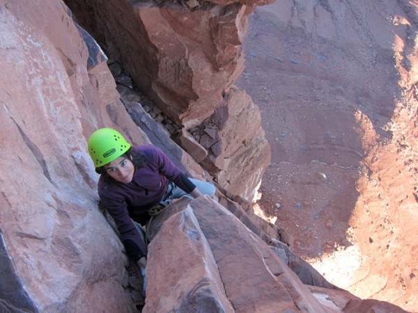 Whitney on the final pitch of Castleton Tower.