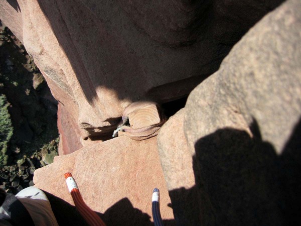 One of a couple of wooden wedges on the crux pitch