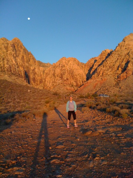 Phyl at the parking area of BVC, dawn light