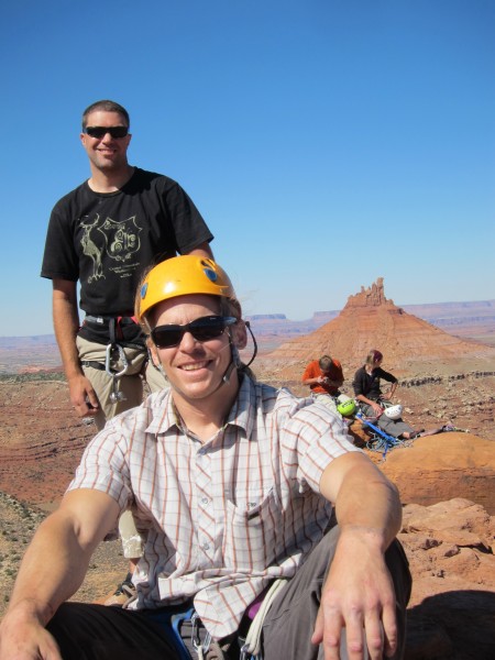 Stoney and Mark on the summit <br/>
North Six Shooter in the distance