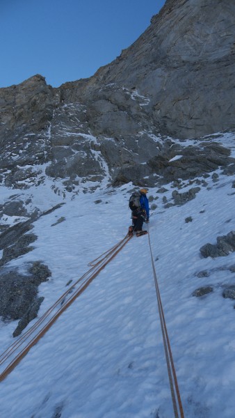 The easiest pitch on the Bonatti-Vaucher, we went right from this poin...