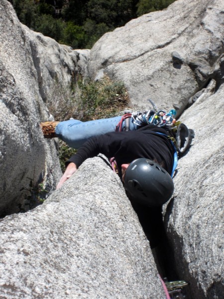 Jared following the 5.7 offwidth on Pitch 5 of The RORP.