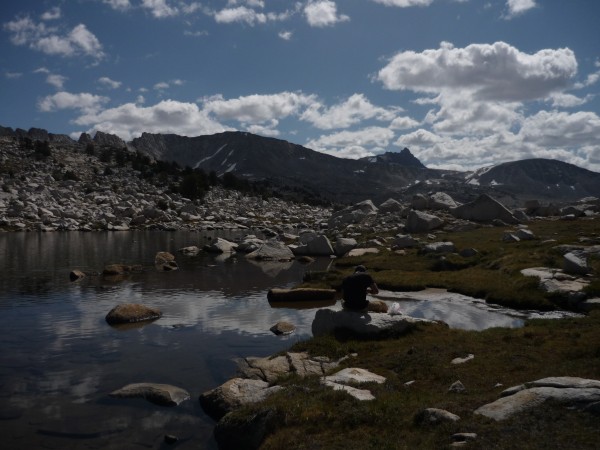 Charlie making some sandwiches at the lakes @ pine creek pass