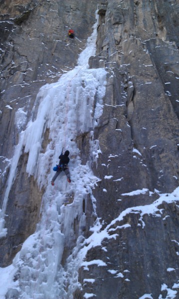Ed under the crux on 1st pitch of the Ames Ice Hose. &#40;pic courtesy...