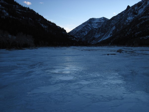 Late afternoon light as I crossed the frozen South Fork of the Shoshon...