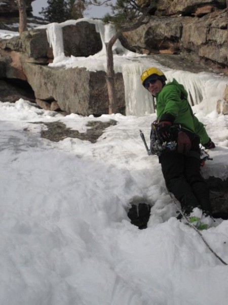 Frosty starting the crux pitch, which had a hard rock section overcome...