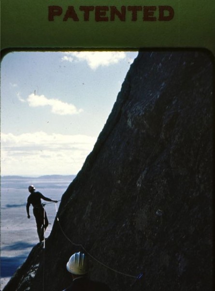 Dave Wood leading the traverse out onto the SW side of the mountain. I...